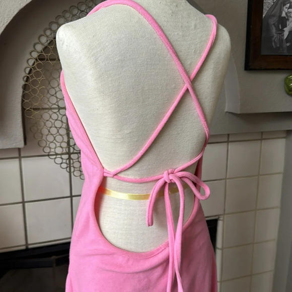 Bubble gum Pink terry cloth dress low back and deep v neck size small / medium - Picture 2 of 11